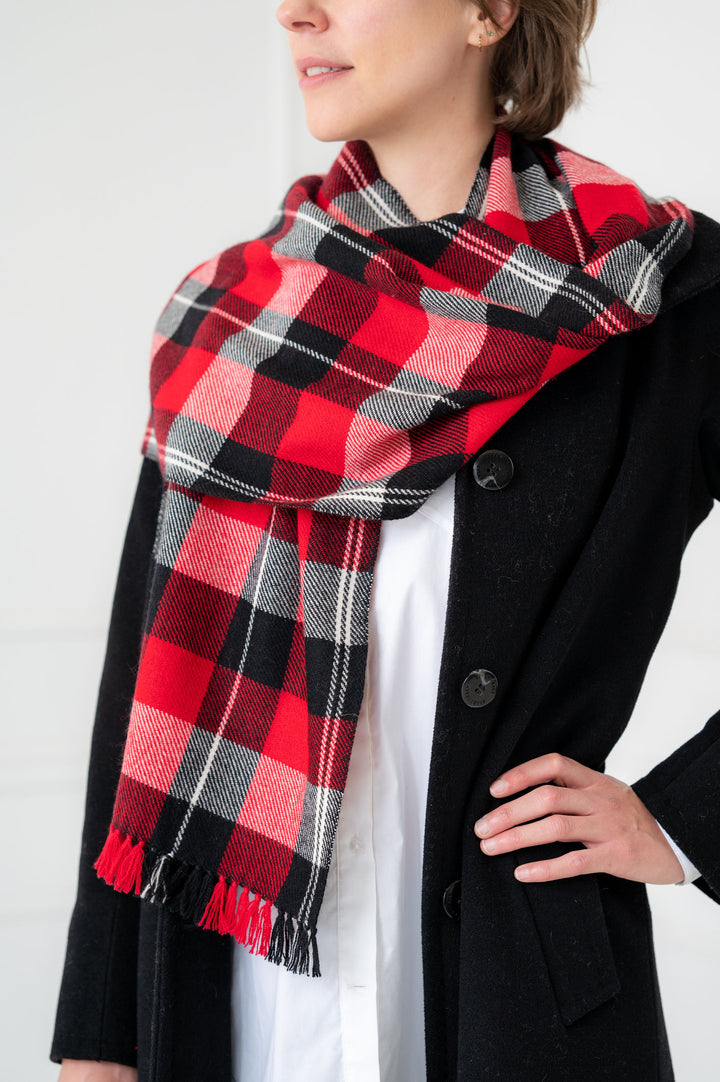 100% Cashmere Red and Black Tartan Neck Scarf