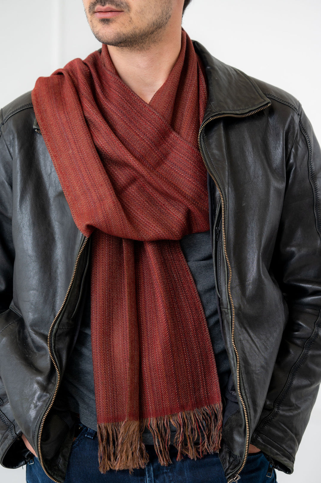 45% Cashmere -55% Soft Wool Hand Loomed Muffler - Rust