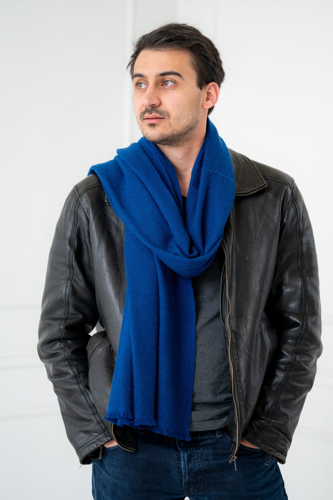 Pure Cashmere Thick Cobalt Blue Scarf