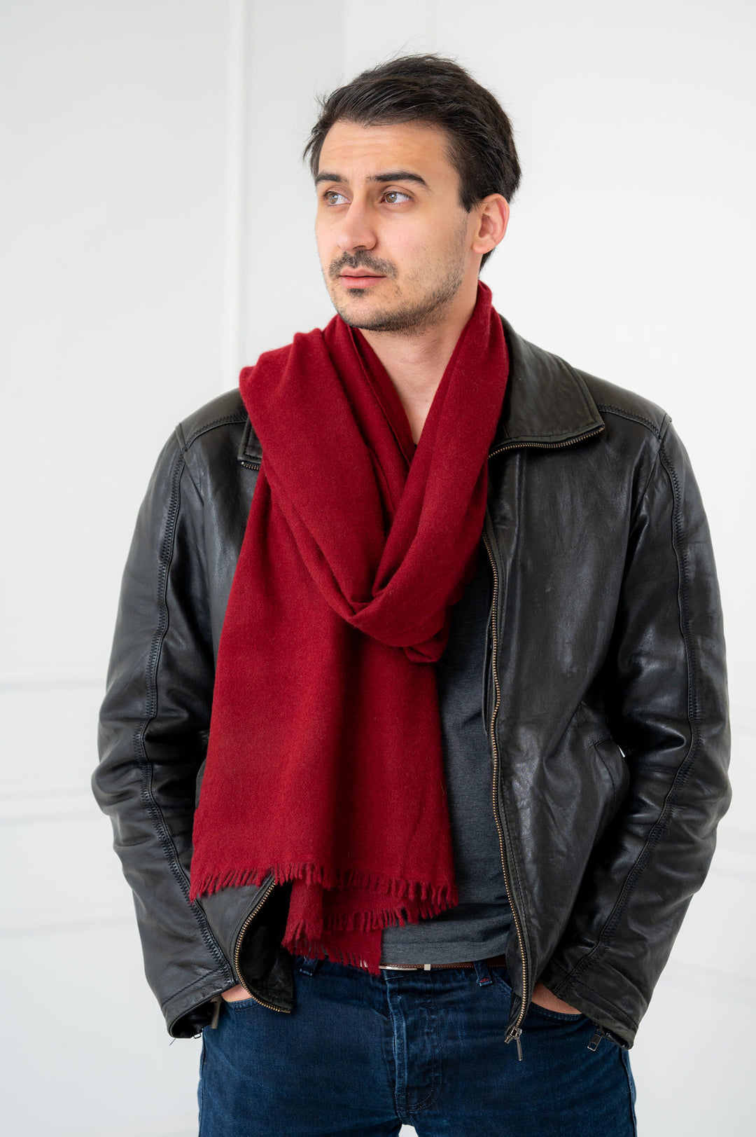 Pure Cashmere Solid Burgundy Scarf