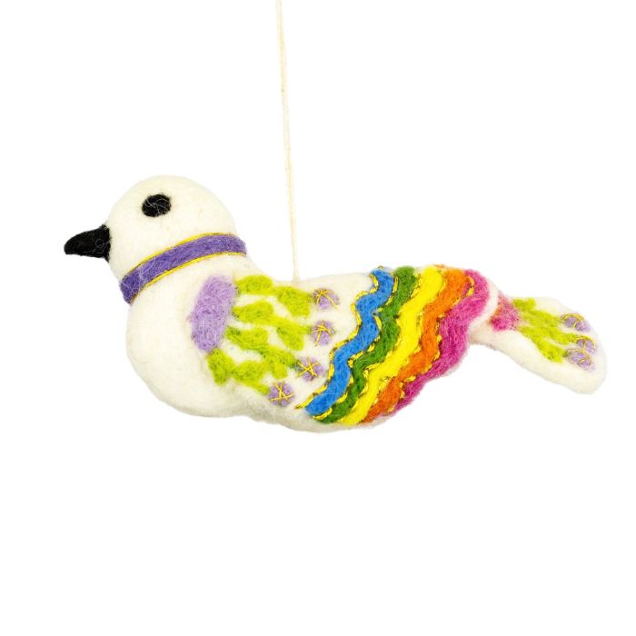 White Embroidered Bird Ornament