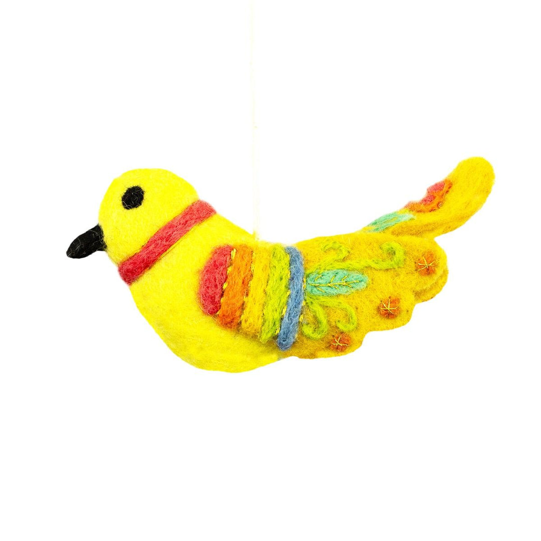 Yellow  Embroidered Bird Ornament