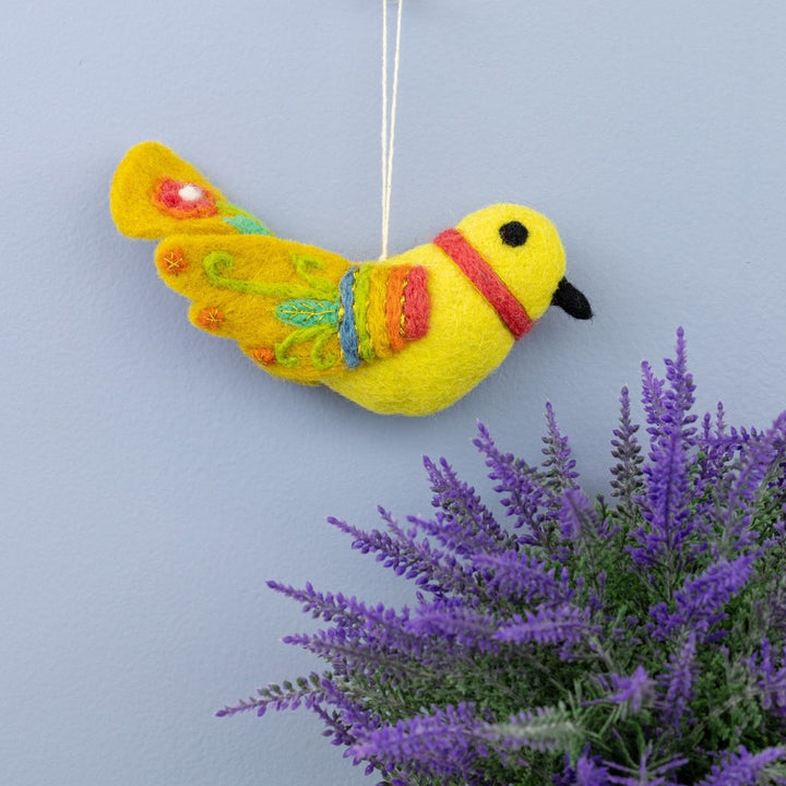 Yellow  Embroidered Bird Ornament