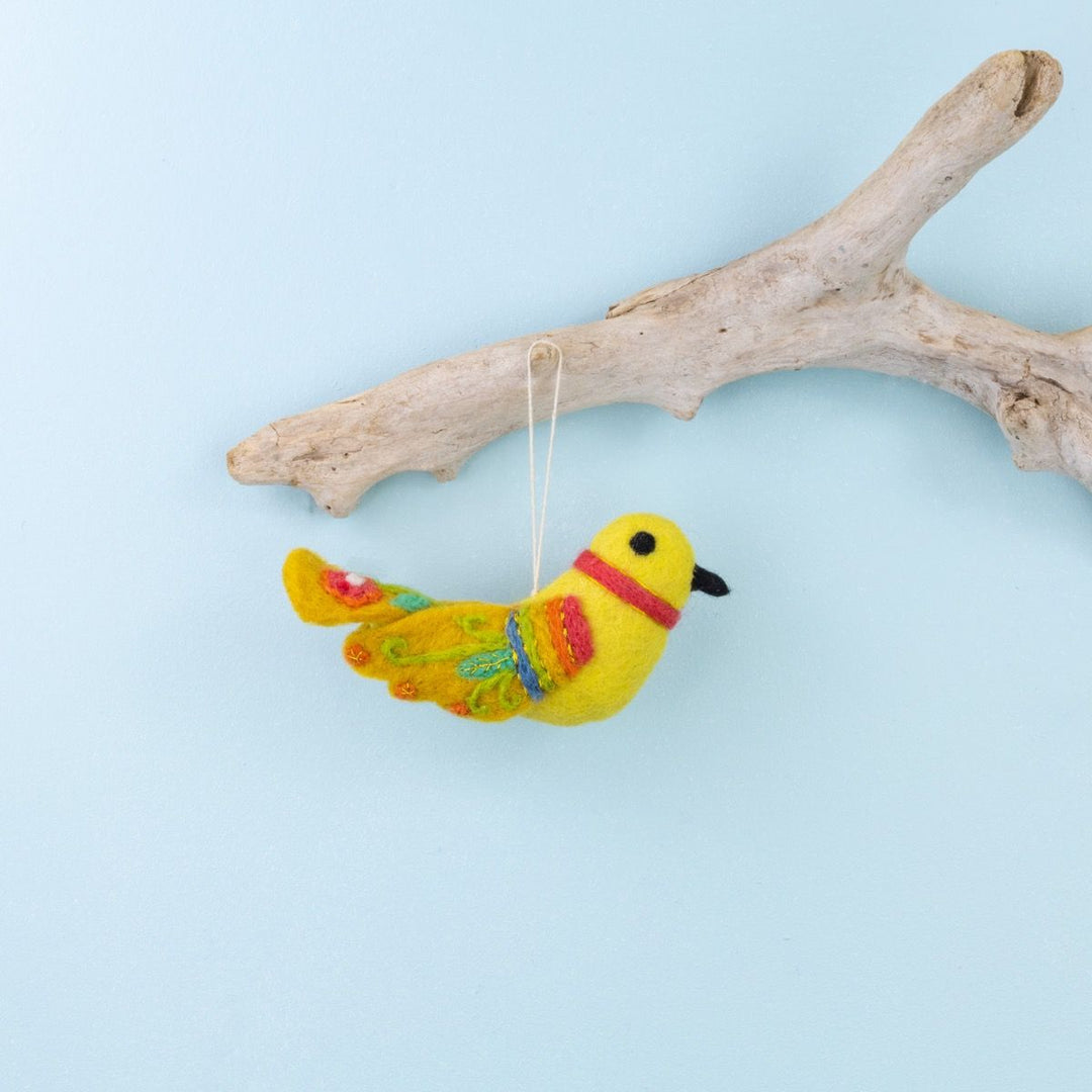 Yellow  Embroidered Bird Ornament