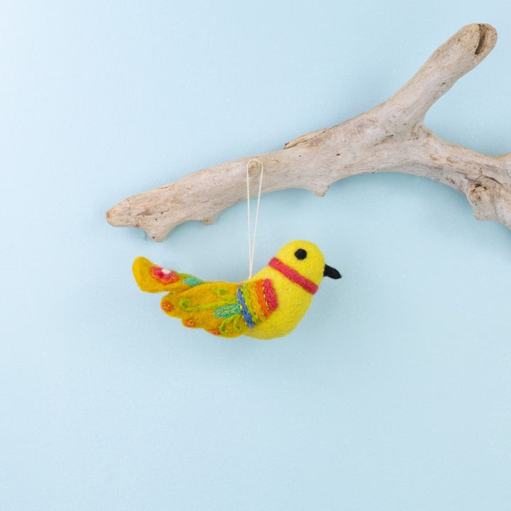 Yellow  Embroidered Bird Ornament